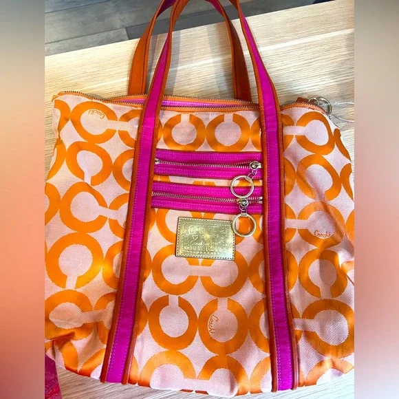 Coach poppy bag, RARE, large, women’s handbag, in pink and orange purse, fall - Picture 1 of 13